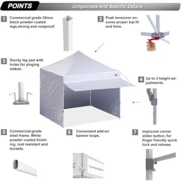ABCCANOPY Pop up Canopy Tent with Awning and Sidewalls 10x10 Market -Series, White