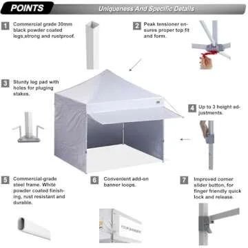 ABCCANOPY Pop up Canopy Tent with Awning and Sidewalls 10x10 Market -Series, White