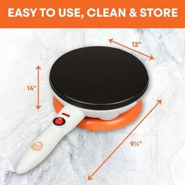 MasterChef Cordless Crepe Maker with Non-stick Dipping Plate, Electric Base & Recipe Guide