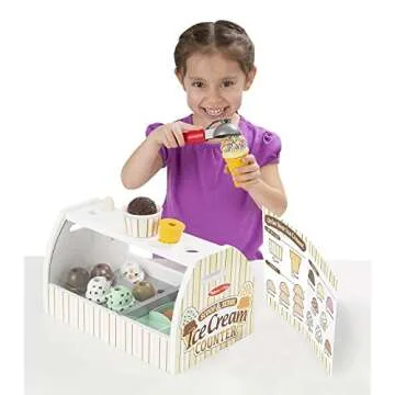 Melissa & Doug Scoop & Serve Ice Cream Counter: Wooden Play Food Set + Free Scratch Art Mini-Pad Bundle (92869)
