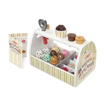 Melissa & Doug Scoop & Serve Ice Cream Counter: Wooden Play Food Set + Free Scratch Art Mini-Pad Bundle (92869)