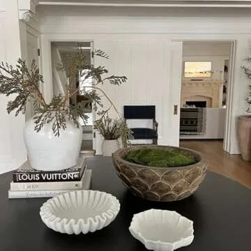 SWADESHI BLESSINGS HandCrafted Marble Ruffle Bowl/Antique Scallop Bowl/Fruit Bowl/Vintage Ring Dish/Decorative Flower Bowl/HouseWarming Gift/Wedding Gifts/Urli (9 Inches)