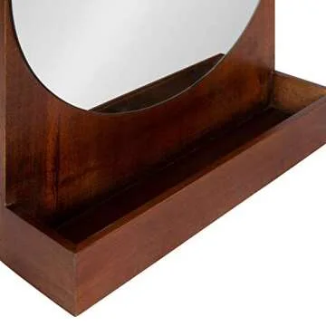 Kate and Laurel Astora Mid-Century Wood Framed Capsule Mirror, 16 x 26, Walnut Brown, Modern Mirror with Pocket Shelf for Wall