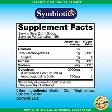 Symbiotics Colostrum Plus Powder 21 oz (597 g) - Immunity Support - Promotes Athletic Performance and Optimal Iron Levels - Immunoglobulin - 25% lgG Antibodies - Gluten Free