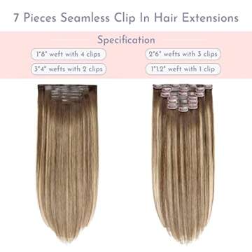 Maxfull Seamless Clip In Hair Extensions Real Human Hair Brown Balayage, Ultra-Invisible Clip In Rem...