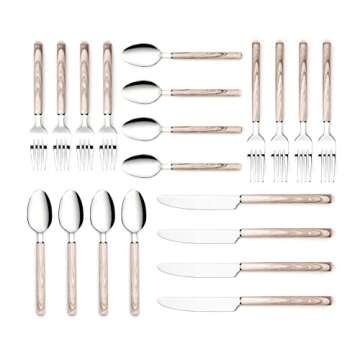 20 Piece Oak Faux Wooden Flatware Set for 4 - Stylish & Durable