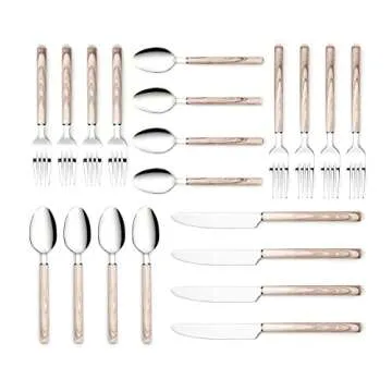 20 Piece Oak Faux Wooden Flatware Set for 4 - Stylish & Durable