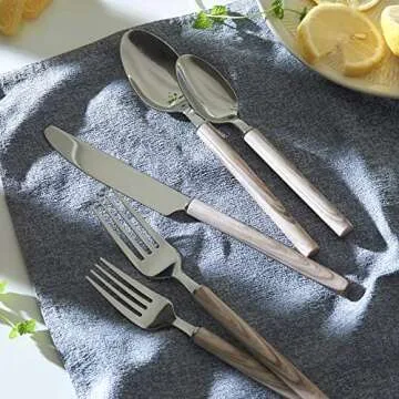 20 Piece Oak Faux Wooden Flatware Set for 4 - Stylish & Durable