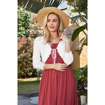 Women's Tie Front 3/4 Sleeve Scalloped Knit Cardigan Cropped Bolero Shrug Sweater White S
