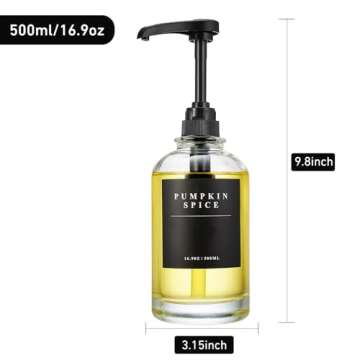 HSIOHE Coffee Syrup Dispenser for Coffee Bar, Coffee Syrup Pump Dispenser, Glass Syrup Bottle with 1/4oz Large Capacity Pump, 4 Pack 16.9 oz 500 ml Syrup Dispensers 28 Labels, Black