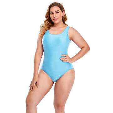 Annbon Women's One Piece Swimsuit Retro Plus Size Bathing Suit Conservative Monokini Swimwear, Turquoise, 4XL