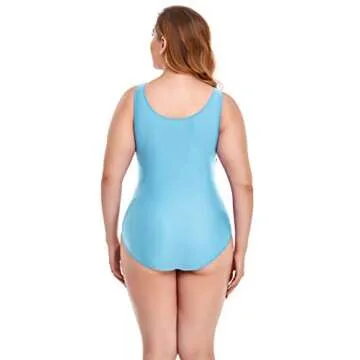 Annbon Women's One Piece Swimsuit Retro Plus Size Bathing Suit Conservative Monokini Swimwear, Turquoise, 4XL