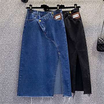 Women Summer A-Line Denim Skirt with High Waist & Pockets