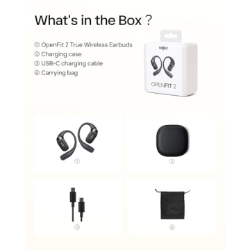 SHOKZ OpenFit 2 Open-Ear Headphones, True Wireless Bluetooth Earphones with Microphone, Earhook Earbuds with 48 Hours of Playtime, Fast Charging, IP55 Water-Resistant, with Carrying Bag, Black