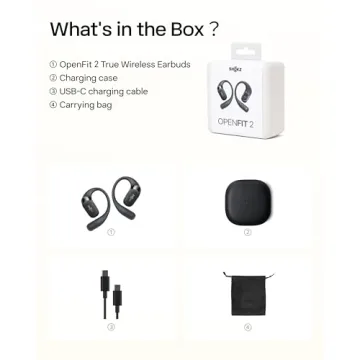 SHOKZ OpenFit 2 Open-Ear Headphones, True Wireless Bluetooth Earphones with Microphone, Earhook Earbuds with 48 Hours of Playtime, Fast Charging, IP55 Water-Resistant, with Carrying Bag, Black