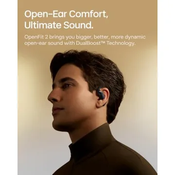 SHOKZ OpenFit 2 Open-Ear Headphones, True Wireless Bluetooth Earphones with Microphone, Earhook Earbuds with 48 Hours of Playtime, Fast Charging, IP55 Water-Resistant, with Carrying Bag, Black