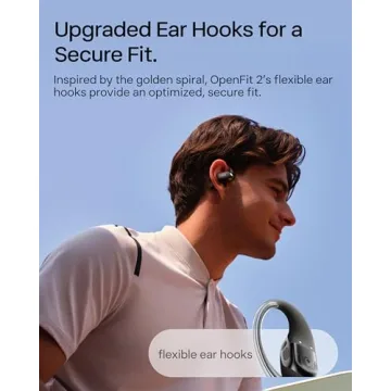SHOKZ OpenFit 2 Open-Ear Headphones, True Wireless Bluetooth Earphones with Microphone, Earhook Earbuds with 48 Hours of Playtime, Fast Charging, IP55 Water-Resistant, with Carrying Bag, Black