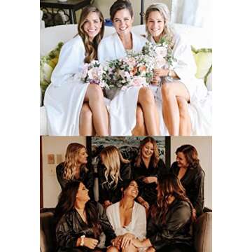 HOTOUCH Womens Bride Bridesmaids Satin Wedding Kimono Bridal Robe Long Luxury Sleepwear Lounge Robe A-Black Small