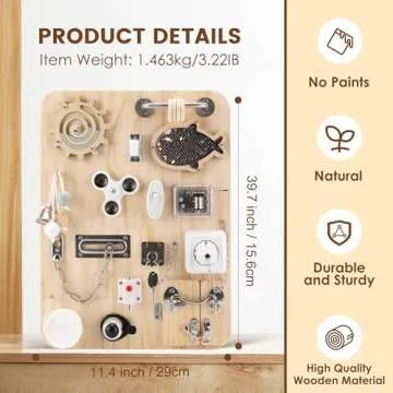 Pithfor Wooden Montessori Busy Board for 1 2 3 4 Year Old, Montessori Sensory Activity Board Toys for Kids Toddler Baby Boys Girls, for Autism & ADHD Motor Skills