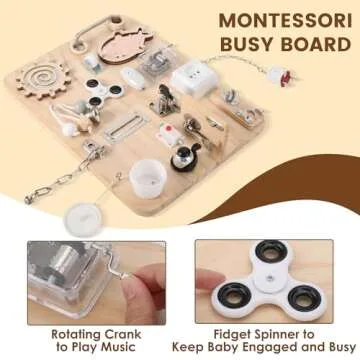 Pithfor Wooden Montessori Busy Board for 1 2 3 4 Year Old, Montessori Sensory Activity Board Toys for Kids Toddler Baby Boys Girls, for Autism & ADHD Motor Skills