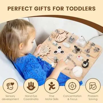Pithfor Wooden Montessori Busy Board for 1 2 3 4 Year Old, Montessori Sensory Activity Board Toys for Kids Toddler Baby Boys Girls, for Autism & ADHD Motor Skills