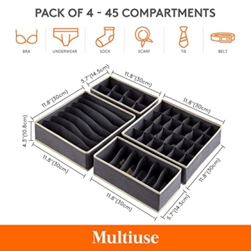 Lifewit Drawer Organizer 4PC Fabric Storage Bins Grey