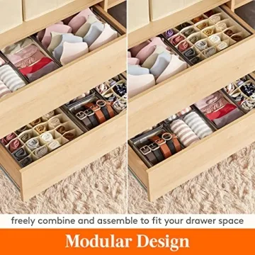Lifewit Drawer Organizer 4PC Fabric Storage Bins Grey