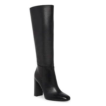 Coutgo Women's Chunky Heeled Knee High Boots - Stylish Leather with Zipper