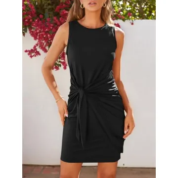 LILLUSORY Women Summer Tie Wrap Mini Dress for Any Occasion