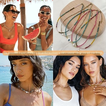 ERNAULO Colorful Beaded Necklace for Women Boho Gift