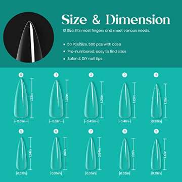 Beetles Stiletto Nail Tips-500Pcs Medium Clear Stiletto Nail Tips, Pre Shaped Clear Full Cover False Nails for Gel Polish Art Soak Off Lamp Easy Nail Extensions Acrylic False Nail Tips