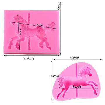 2Pcs/Set Carousel Horse Silicone Cake Fondant Molds Merry-Go-Round Sugar Craft Cupcake Gum Paste Dec...