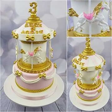 2Pcs/Set Carousel Horse Silicone Cake Fondant Molds Merry-Go-Round Sugar Craft Cupcake Gum Paste Decorating Mold for Carousel Cake Topper Birthday or Baby Shower Decorations Supplies
