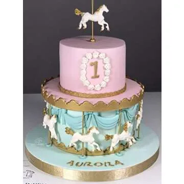 2Pcs/Set Carousel Horse Silicone Cake Fondant Molds Merry-Go-Round Sugar Craft Cupcake Gum Paste Decorating Mold for Carousel Cake Topper Birthday or Baby Shower Decorations Supplies