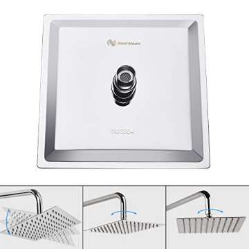 NearMoon Rain Shower Head, High Flow Stainless Steel Square Rainfall Shower, High Pressure Design, Awesome Shower Experience Even At Low Water Flow (8 Inch, Chrome Finish)