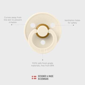 BIBS Pacifiers | Natural Rubber Baby Pacifier | Set of 2 BPA-Free Soothers | Made in Denmark | Sage/Ivory | Size 0-6 Months