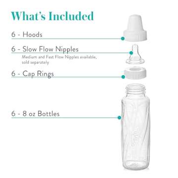 Evenflo Feeding Classic Glass Bottle, Twist Bottles, 8 Oz, 1-Pack of 6 Bottles