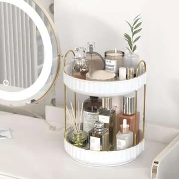 JNFUZ 360° Rotating Skincare Organizers, 9" 2 Tier Perfume Makeup Organizer Bathroom Counter Organi...