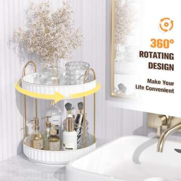 JNFUZ 360° Rotating Skincare Organizers, 9" 2 Tier Perfume Makeup Organizer Bathroom Counter Organizer Storage Spinning Countertop Makeup Organizers for Vanity, Cosmetics Rack for Dresser