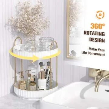 JNFUZ 360° Rotating Skincare Organizers, 9" 2 Tier Perfume Makeup Organizer Bathroom Counter Organizer Storage Spinning Countertop Makeup Organizers for Vanity, Cosmetics Rack for Dresser