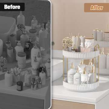 JNFUZ 360° Rotating Skincare Organizers, 9" 2 Tier Perfume Makeup Organizer Bathroom Counter Organizer Storage Spinning Countertop Makeup Organizers for Vanity, Cosmetics Rack for Dresser