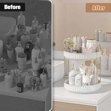 JNFUZ 360° Rotating Skincare Organizers, 9" 2 Tier Perfume Makeup Organizer Bathroom Counter Organizer Storage Spinning Countertop Makeup Organizers for Vanity, Cosmetics Rack for Dresser