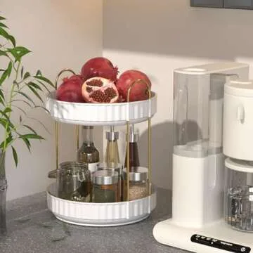 JNFUZ 360° Rotating Skincare Organizers, 9" 2 Tier Perfume Makeup Organizer Bathroom Counter Organizer Storage Spinning Countertop Makeup Organizers for Vanity, Cosmetics Rack for Dresser