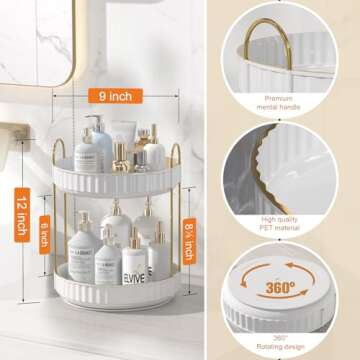 JNFUZ 360° Rotating Skincare Organizers, 9" 2 Tier Perfume Makeup Organizer Bathroom Counter Organizer Storage Spinning Countertop Makeup Organizers for Vanity, Cosmetics Rack for Dresser