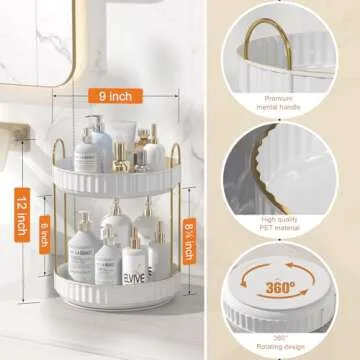 JNFUZ 360° Rotating Skincare Organizers, 9" 2 Tier Perfume Makeup Organizer Bathroom Counter Organizer Storage Spinning Countertop Makeup Organizers for Vanity, Cosmetics Rack for Dresser