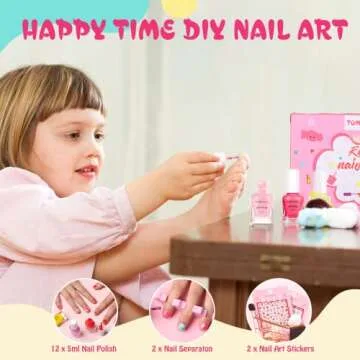 TOMICCA Kids Nail Polish Set - 12 Candy Rainbow Colors Non Toxic Water Based Odorless Peel Off Quick Dry Natural Safe for Toddler Parties & Birthday Girls (Ages 3+)