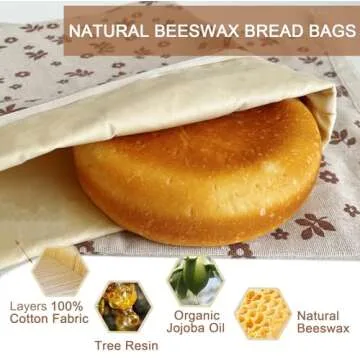2 Pack Reusable Beeswax Bread Bags,Bread Bags for Homemade Bread,Cotton Beeswax Bread Bag to Keep Fr...