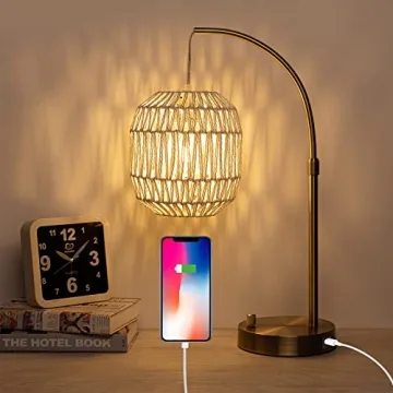Stylish Rattan Table Lamp with USB Port for Boho Decor