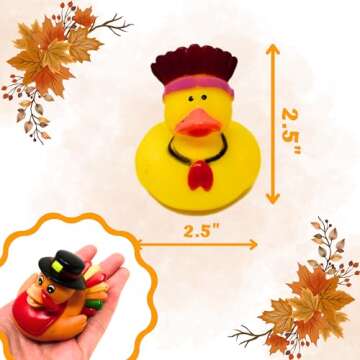 4E's Novelty Thanksgiving Rubber Duckies (12 Pack) Thanksgiving Themed Rubber Ducks Bulk Turkey & Pi...