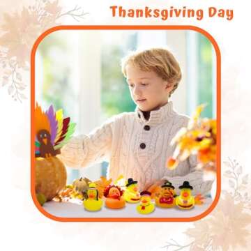 4E's Novelty Thanksgiving Rubber Duckies (12 Pack) Thanksgiving Themed Rubber Ducks Bulk Turkey & Pilgrim Ducks, Thanksgiving Party Favors Supplies for Kids Adults, Table Centerpiece, Bath Toys